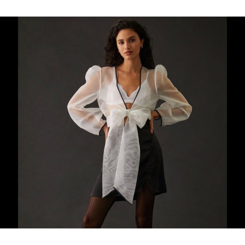 Anthropologie Maeve Sheer Bow Front Jacket L